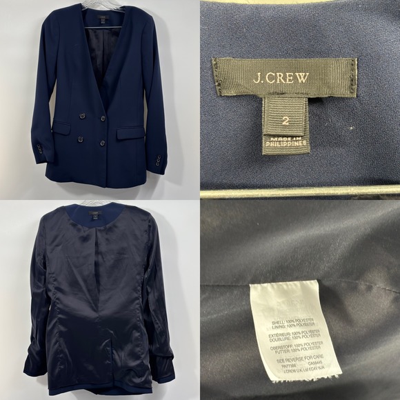 J. Crew Jackets & Blazers - J.Crew French Girl Double Breasted Collarless Blazer Women's 2 Navy Blue H6285